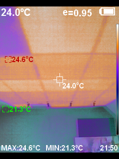 Oberflächentemperatur der Deckenheizung mit abaton paneel